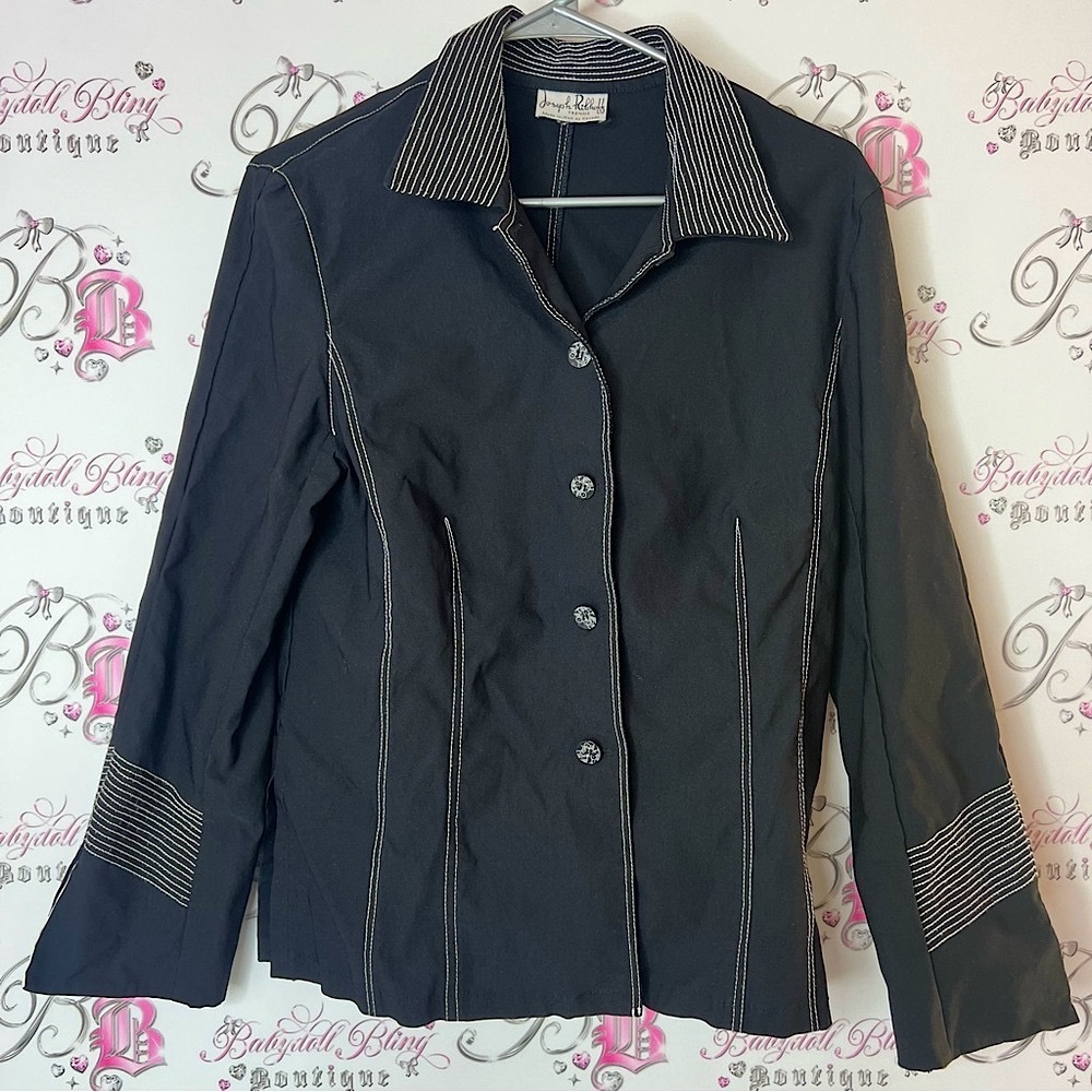 Joseph ribkoff blazer button up white Black Striped Women's Jacket